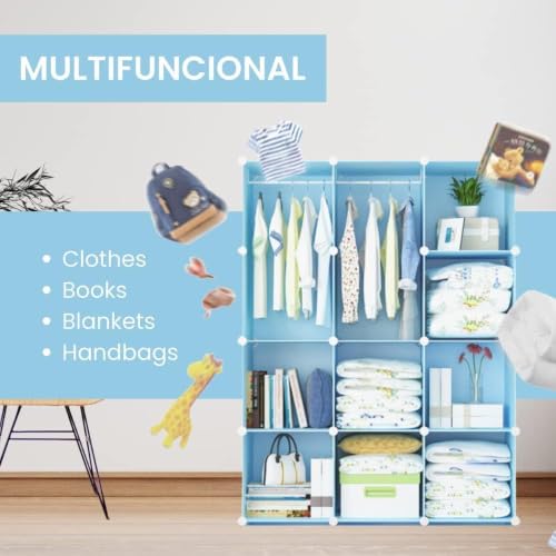 Image of 12 Door Plastic Wardrobe for Kids - Cupboard for Clothes Storage Rack, Almirah for Clothes, Baby Collapsible Wardrobe, Multi-Purpose Kids Storage Organizer for Books,Toy (Blue-KTE2, 12-Door)