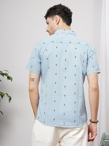 Image of The Indian Garage Co Men Cotton Slim Fit Abstract Printed Half Sleeves Cutaway Collar Casual Shirt