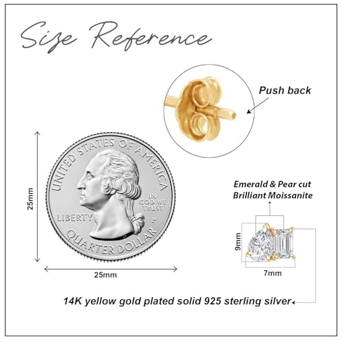 Toi et Moi Stud Earrings for Women Emerald & Pear Cut Lab Created Moissanite In 14K Gold Plated Sterling Silver with Push Back Jewelry Gift for Her 2.50 Cttw VVS1 Clarity2