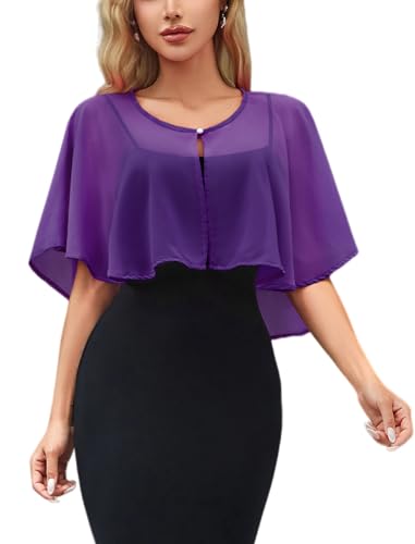 Womens Chiffon Shawl Wraps Shrug for Evening Dress Wedding Cape Bolero Flapper Party Cover Up Purple One Size