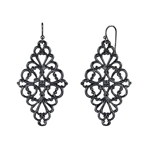 1928 Jewelry Filigree Black Diamond-Shape Drop Earrings Cover