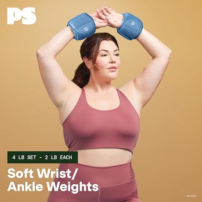 POPSUGAR Soft Wrist and Ankle Weights, 2 x 2 lb (Periwinkle) Wearable Weights, Strengthens, Tones & Sculpts, Adjustable Ankle Weights for Work from Home Fitness, Gym Accessories for Women & Men