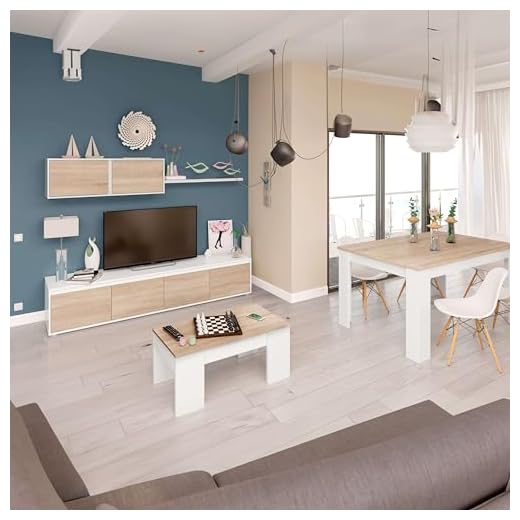 Miroytengo Pack de Muebles Salón/Comedor Completo en Color Blanco Mate y Roble Canadian con Estilo Nórdico