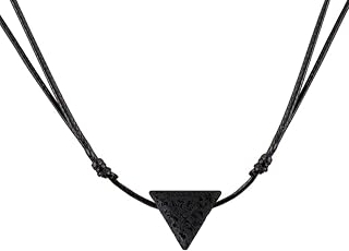 YOIVY Lava Rock Stone Bead Triangle Pendant Necklace Essential Oil Diffuser Necklace Aromatherapy Choker Necklace Unisex, Stone, No Gemstone