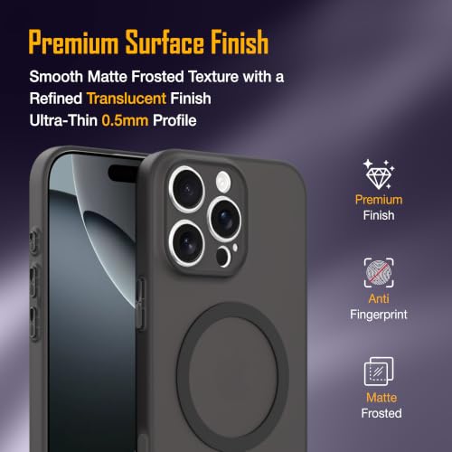 Image of ZAP CASE Paper Thin Case for iPhone 16 Pro Max | Ultra-Slim 0.5 mm Back Cover | Metal Buttons | Lightweight | Matte Finish | Anti-Fingerprint | Scratch Resistant | Camera Protection | Magsafe | Black