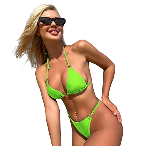 Image of MIKETAI Sexy Bikinis for Women 2 Piece Bikini Spaghetti Strap Swimsuits Solid Color Bathing Swimwear Triangle Bathing Suit