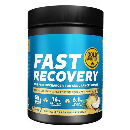 GoldNutrition, Fast Recovery Drink, Bebida Deportiva, Recuperador Muscular con BCAA, Carbohidratos y Proteína Aisalada de Suero, Ideal para la Recuperación Muscular, Sabor Piña Colada, 600 g