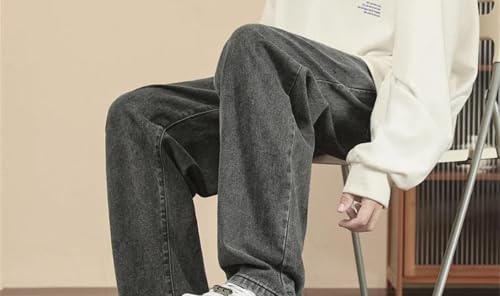 Mens Jeans Casual Ankle-Length Classic Straight Denim Wide-Leg Pants Comfortable Streetwear Trousers4