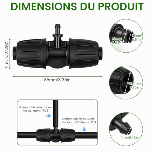 AOOWU 3-Voies Raccord de Tuyau D'Irrigation, 15PCS Connecteur de Tuyau en T Barbelé, pour Tube 13/16 mm à 4/7 mm 1/2 à 1/4 pouce, Connecteur d'Irrigation Goutte à Goutte à 3-Voies pour Jardin, Pelouse – vue 2