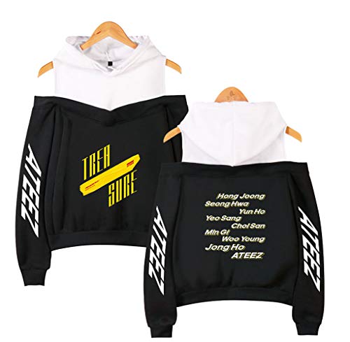ATEEZ Sexy à épaules Sweats à Capuche Kpop EP All to Action Sweatshirt Hong Joong Seong HWA Yun Ho Yeo Sang San Min Gi Woo Young Jong Ho Casual Manteaux Manches Longues Pullover Sweat Cover