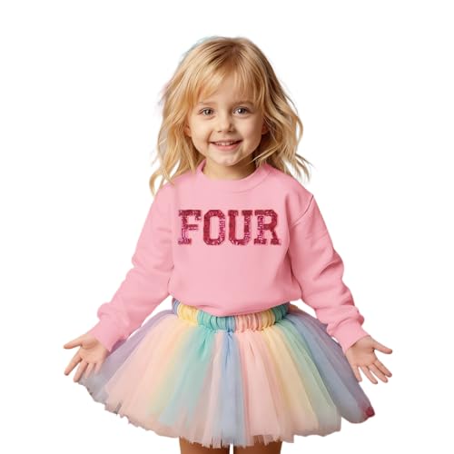 CM C&M WODRO Baby Girls' Birthday Sweatshirt Sister Children's Outfits Glitter Embroidery Pullover 2-9 Years Birthday Party Costume Autumn Long Sleeve Baby Clothing Crew Neck Long Sleeve Shirt, pink