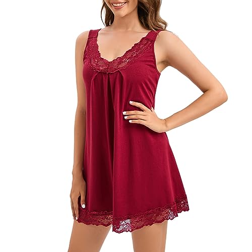 Hotolove Women's Nightgown V-Neck Sleeveless Sleepwear Wide Strap Sleep Shirt Chemise Sexy leepwear Lace Nightwear Soft Lingerie for Women PAT1-S