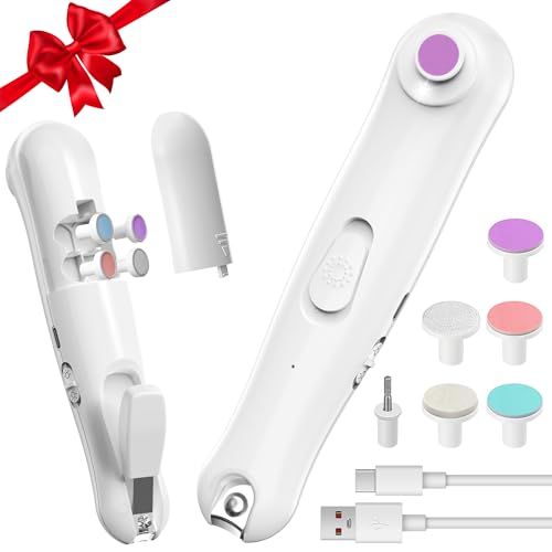 Baby Electric Nail Trimmer Baby Nail Clippers, Safe Nail Filer Grinder Kit for Newborn Infant Toddler Kids or Adults Toenails Fingernails Care Trim Polish, with Led Light and 6 Grinding Heads