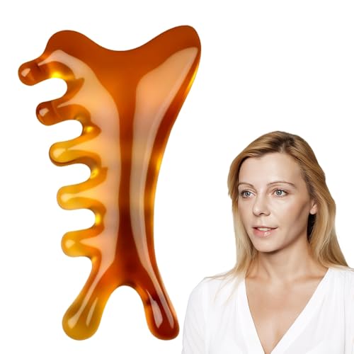Kopfmassagegerät mit Breitem Zahn, 4 IN 1 Guasha Gesichtspflegegerät, Kopfmassage für Augen Kieferformung, Kopfpflege, Massage, Triggerpunkttherapie, Entspannung Geschenk für Frauen (Braun)