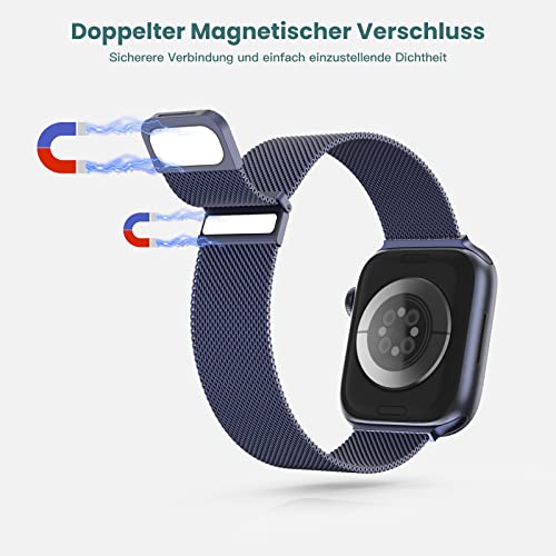 Yoohoo Milanese Loop for Apple Watch Straps 38mm 40mm 41mm 42mm 44mm 45mm 46mm 49mm Women Men,Adjustable Metal Band with Dual Magnetic Clasp for iWatch Series 11 10 9 8 7 6 5 4 3 SE3 Ultra3,Blue - Image 3
