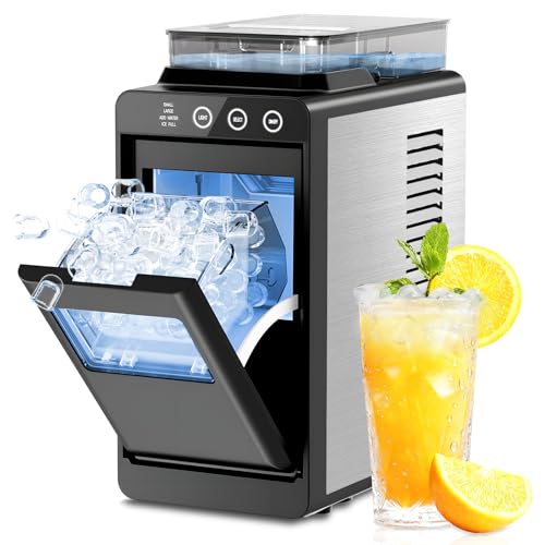 Kismile Countertop Ice Maker, 6‑Min Fast Bullet Ice Machine, 26lbs/24H Portable Ice Maker with Dual Water Tanks, 2 Ice Sizes, Self‑Cleaning, Low‑Noise Ice Maker for Home Kitchen, Office, RV