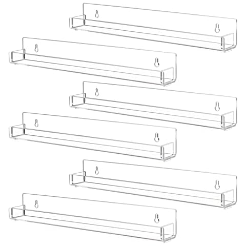 Acrylic Invisible Floating Shelf for Kids Room 15 inch Picture Ledge Display Toy Storage Wall Shelf Vinyl Record Shelf U Shelves Storage Rack 6Pack Cover