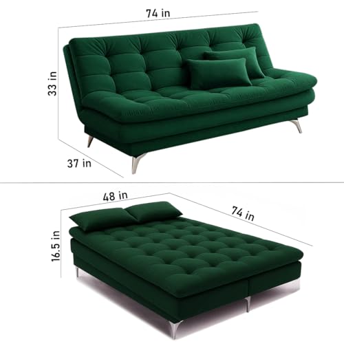 Image of Sleepify Agel 3 Seater Fabric Sofa Cum Bed Set with 2 Cushions, Best Fit for Indian Homes, Living Rooms, Offices with (Green)