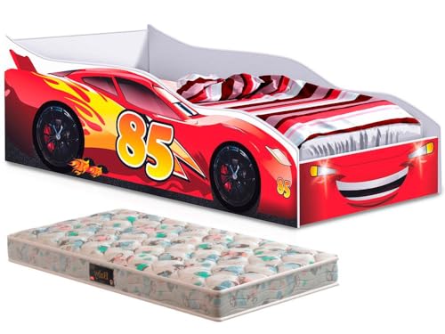 Cama Carro Solteito com Colchão Mcqueen Vermelho