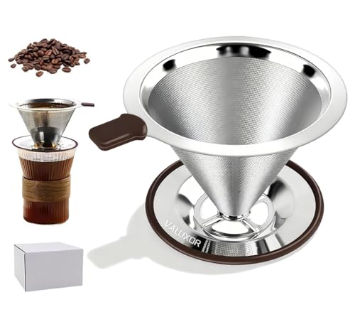 VALUXOR Doppelschichtiger Edelstahl-Kaffeefilter, kegelförmig, wiederverwendbar, mit hitzebeständigâ€¦ – Miniatur