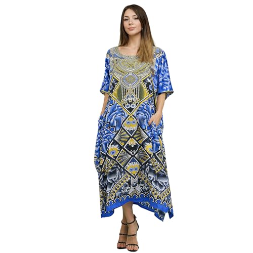 Image of Miss Lavish London Black Kaftan Dresses for Women V Neck Batwing Sleeve Beach Vacation Bikini Swimsuit Cover Ups Loungewear for Summer,Pockets on Both Sides, Resort Wear & Cruise Coverup- Black-3XL