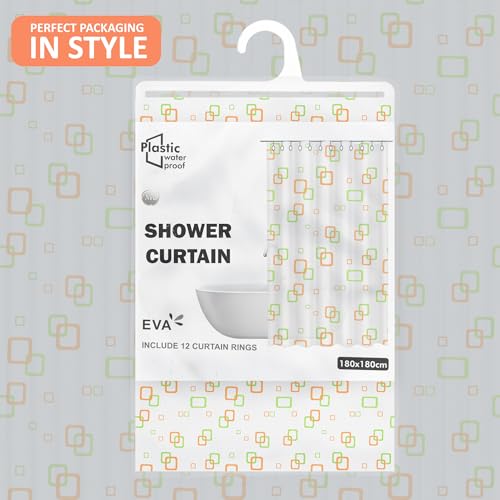 Image of Kuber Industries Washable Bathroom Shower Curtain 6 Feet with 12 Plastic Hooks | Quick-Drying & Easy to Clean Washroom| JY-1-4 | Multicolor - Blocks