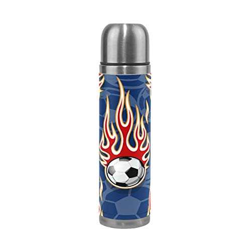 BKEOY Thermosflasche für unterwegs, vakuumisoliert, Edelstahl, doppelwandig, auslaufsicher, personalisierbar, bedruckt, echtes Leder, 500 ml