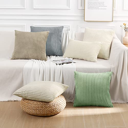 Simmore Decorative Throw Pillow Covers 18x18 Set of 2, Soft Natural Plush Flannel Double-Sided Fluffy Couch Pillow Covers for Sofa Living Room, Cream White by Simmore - Image 8