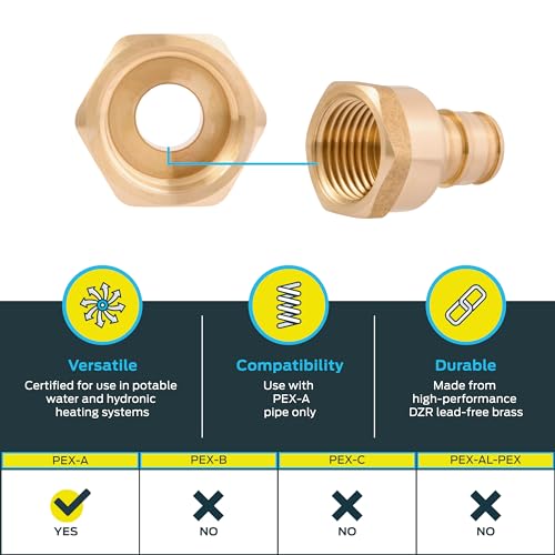 Image of SharkBite 1 /2 Inch Expansion FNPT Adapter Fitting for PEX-A Pipe, Brass Plumbing Fittings, Female NPT Adapter for PEX-A Tubing, UAB072LFA