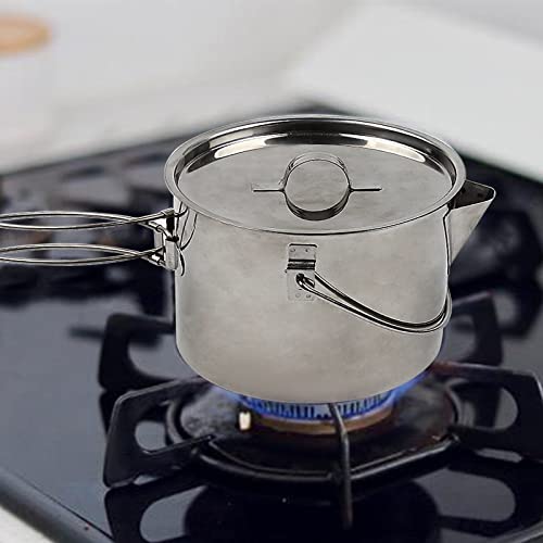 Ca Mode Stainless Steel Camping Pot, 1.4L Campfire Cooking Pots Cookware Mess Kit Backpacking Hiking Picnic With Handle And Lids #TOP1