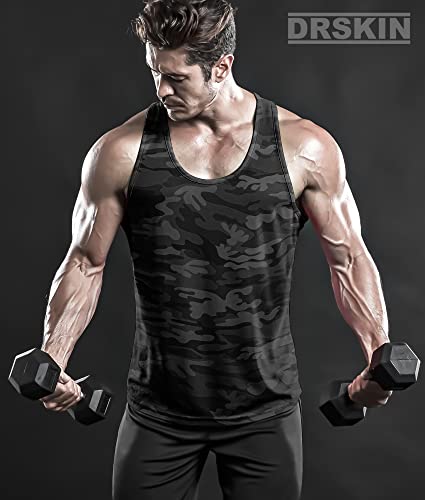 Drskin Men's 3-Pack Y-Back Dry Fit Muscle Tank Tops - Mesh Gym Bodybuilding Athletic Workout Shirts (Btf-Me-Ta, L) #TOP3