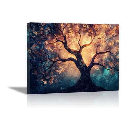 Tableau arbre de la vie doré marron QUSAAOU toile encadrée 30x45 cm