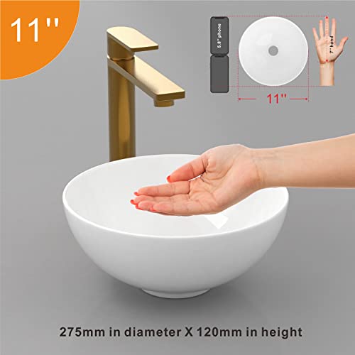 J-Family 11'' Small Vessel Sink Bathroom Above Counter Vanity Bowl Round White Ceramic Small Wash Hand Basin #TOP1