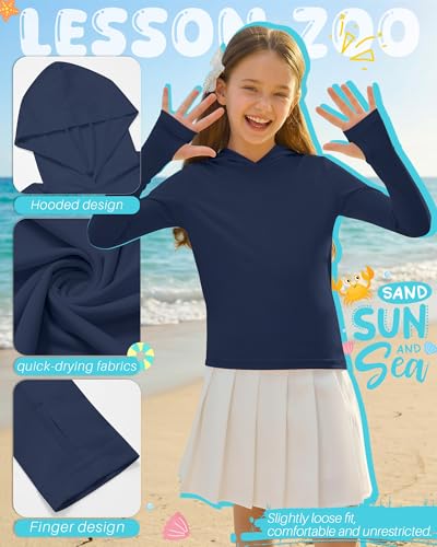 Image of 3 Pack Girls Sun Protection Swim Shirts UPF 50+ Long Sleeve Rash Guard Lightweight Quick Dry Hoodies with Thumbhole