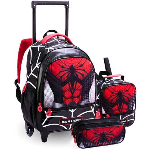 Kit Mochila Mala Bolsa Escolar Rodinha Infantil Masculina Lancheira Térmica Estojo Herói Spider Aranha