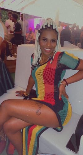 Clossy London 100% Coton égyptien Dames Rasta jamaïcain Travail chaîne de Travail Maille Robe en résille Fente Voir à Travers Multicolore Robe de Club de Danse de Danse Noir Rouge Vert Jaune (S/M) – vue 3