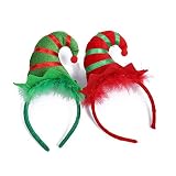 Mendom 2 Pieces Christmas Headbands,Multicolored Elf Hat Headband with 3D Hat Designs for Christmas