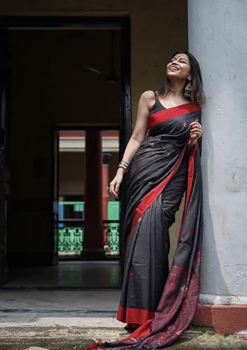 Image of Women's Cotton Woven Soft Sarees With Attach Blouse Piece.