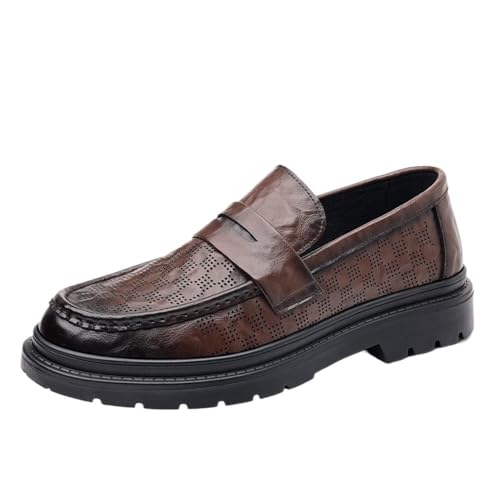 Men's Slip On Genuine Cowhide Driving Shoes Breathable Hollow Out Soft Sole Casual Leather Loafers Summer Sandals