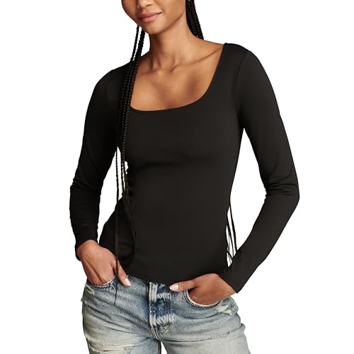 Col carré et Manches Longues Lucky Brand : top basique élégant pour femme