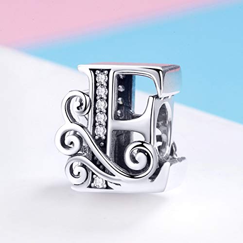 Image of Eternalll Jewellery - Spacer Beads Authentic 925 Sterling Silver Charms Vintage A-Z Letter Alphabet Charms for Bead Bracelets Women Charm Diy Jewelry
