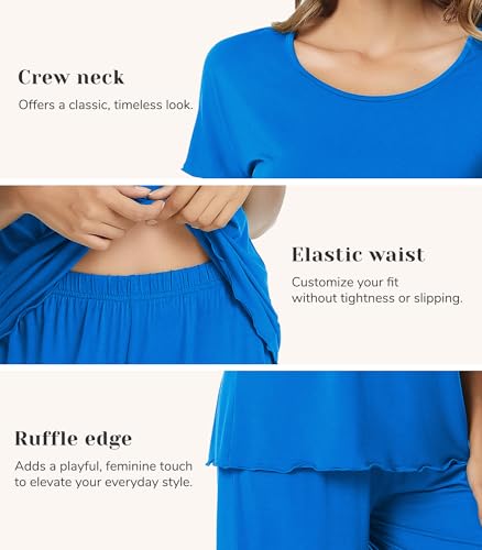 Image of NACHILA Women's Bamboo Viscose Pajama Sets Summer Cooling Short Sleeve Capri Soft Pjs Night Sweats Moisture Wicking Sleepwear