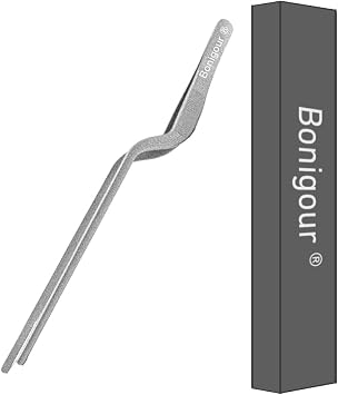 8" Precision Offset Tweezers Kitchen Cooking Stainless Steel Tongs Curved Kitchen Cooking Multifunction Chef Precision Tweezers Tongs for Plating, Food Decorating and More Silver