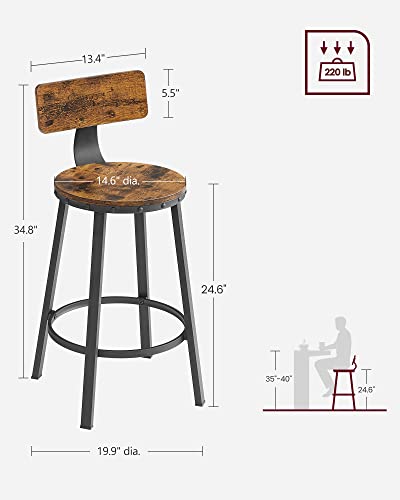 Vasagle Bar Stools Set Of 2, 24.6 Inches Barstools With Back, Counter Stools Bar Chairs With Backrest, Steel Frame, Easy Assembly, Industrial, Rustic Brown And Black Ulbc076B01 #TOP2