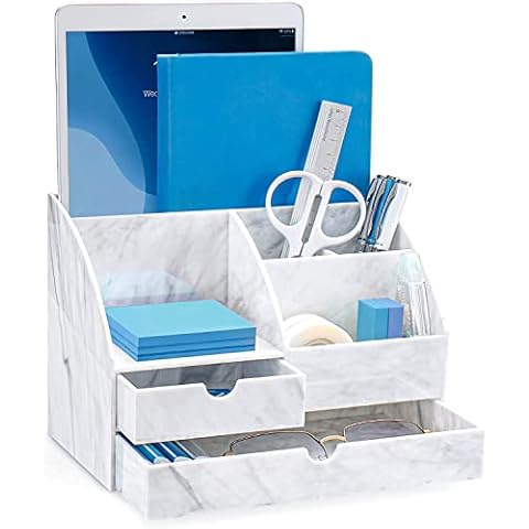 ARCOBIS Acrylic Desk Organiser, Office Organiser with 2 Drawers and Pen Holder for Office and School (Marble) Cover
