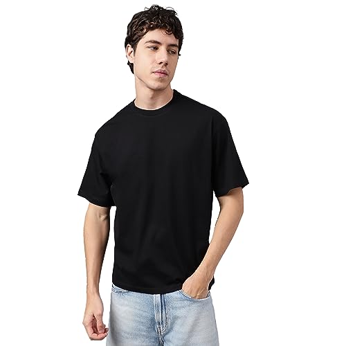 Image of Free Authority Loose Fit Solid Black Tshirt for Men