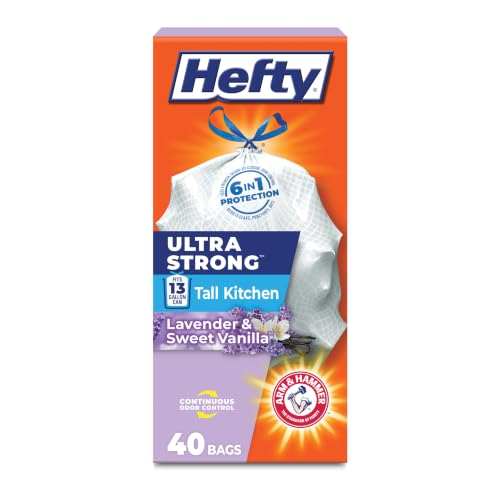 Hefty Ultra Strong 13 Gal Kitchen Trash Bags, White, Lavender Vanilla, 40ct