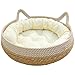 Pesoncarl Cat Beds for Indoor Cats, 16x6 Inch Woven Cat Baskets Bed with Soft Cushion, Scratch-Proof Kitten Bed Cozy Round Wicker Basket, Sofas