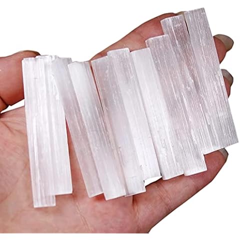 10pcs Natural Selenite Crystal Stick Chips Gypsum White Quartz Selenite Wand Rough Minerals Specimen Point Healing Stones for Reiki, Chakra Cover