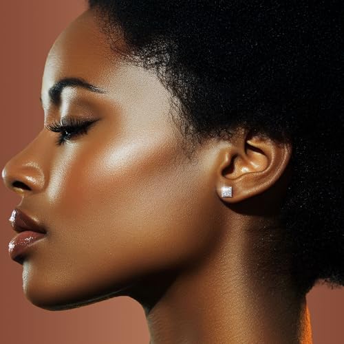 Princess Cut Square Cubic Zirconia Stud Earrings for Men Women 18K White Gold Plated Sterling Silver 4 Prong CZ Simulated Diamond Stud Earrings3